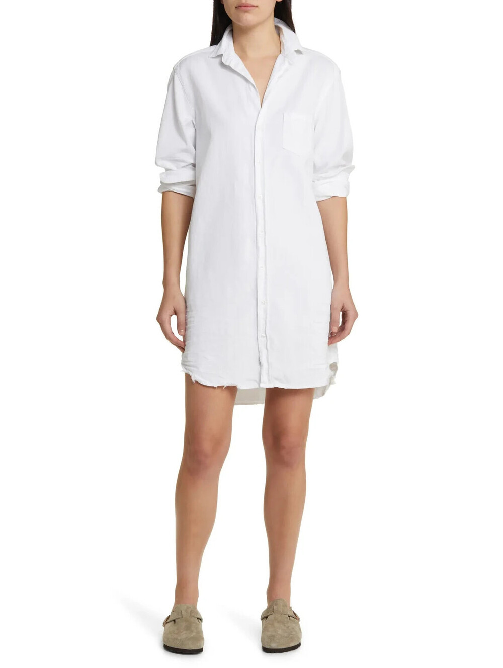 Frank & Eileen, Mary Classic Long Sleeve Shirtdress in White Sz L #MD2518